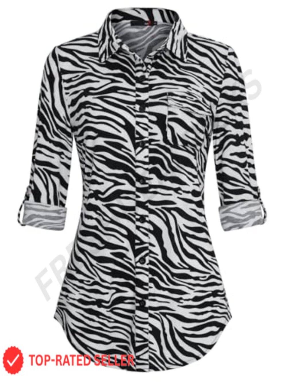 Womens Button Down Shirt Roll Up Long Sleeve Stretchy Knit Work Blouse